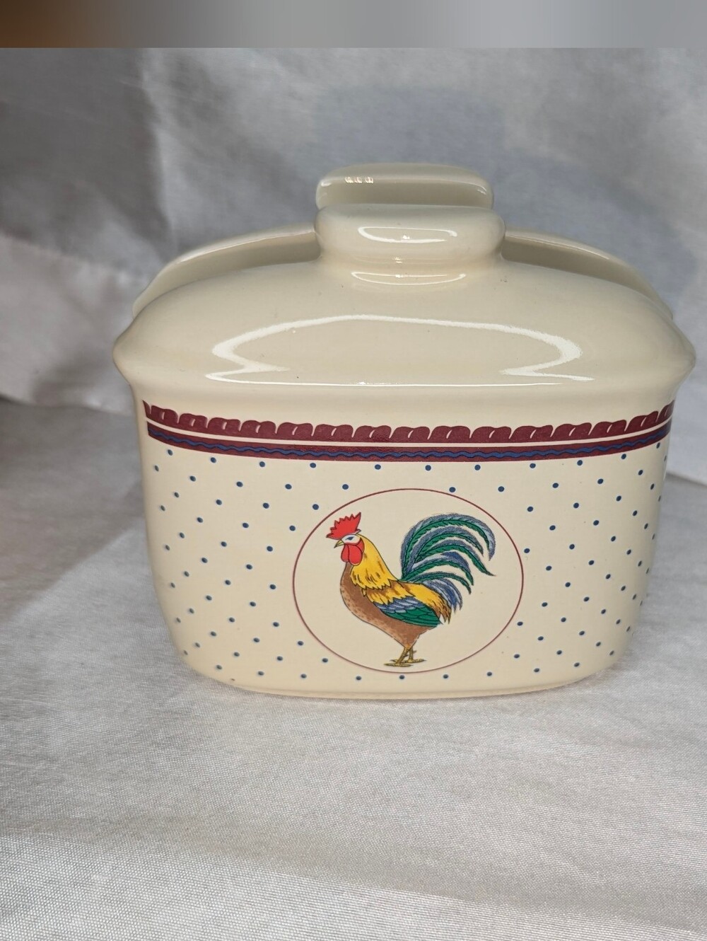 Vintage Geo. Z. Lefton 1988 Rooster Napkin Holder Ceramic Beige/Blue/Red KCA067